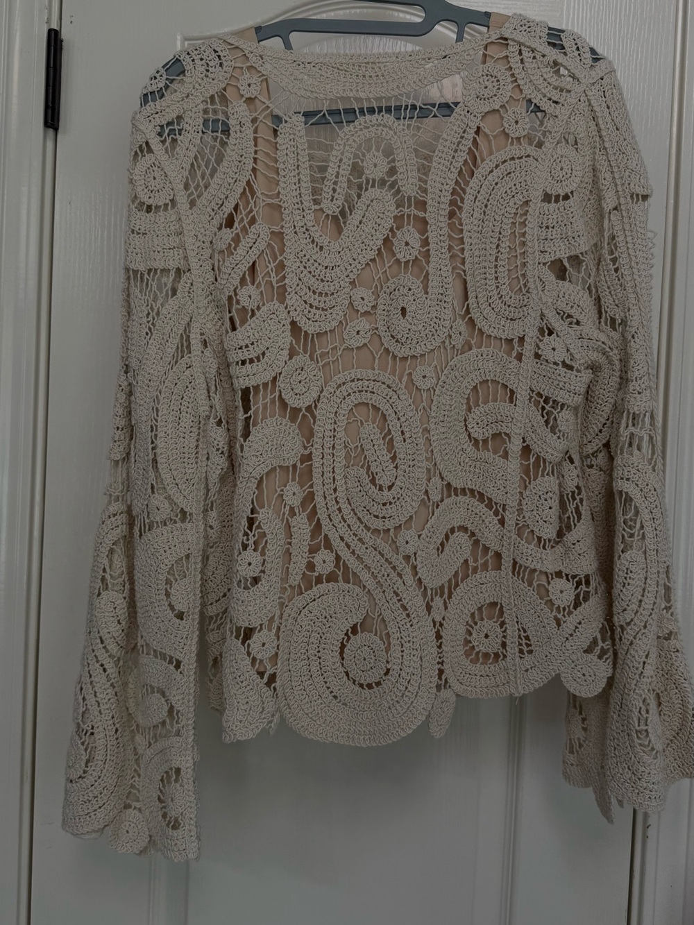 Beige Crochet Openwork Women's Sweater